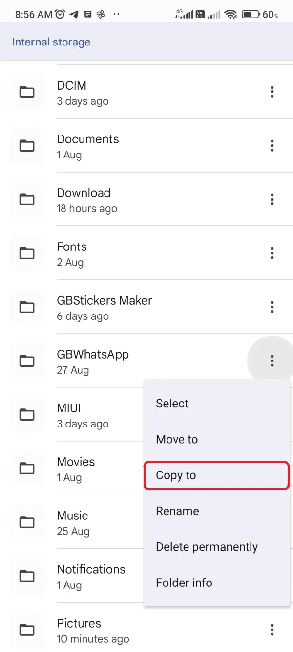 Google Files App Copy GBWhatsApp Folder