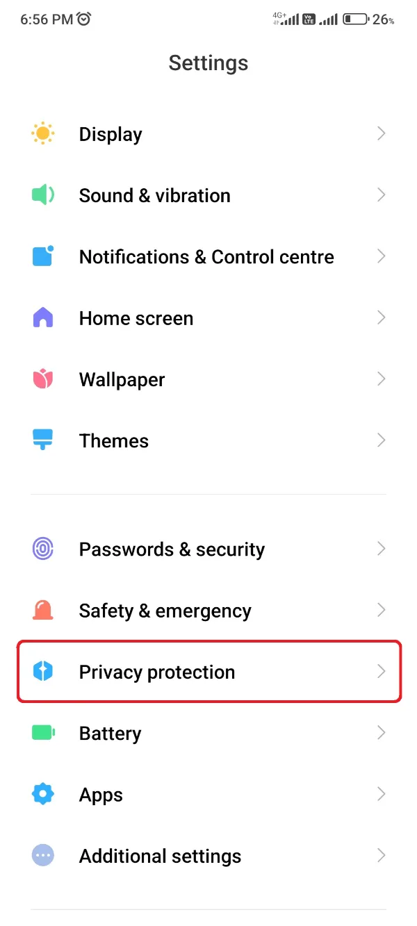 Phone Settings and Open Security Option