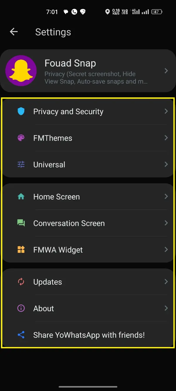 YoWhatsApp FM Mods Menu