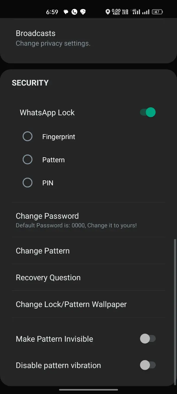 YoWhatsApp Security Locks