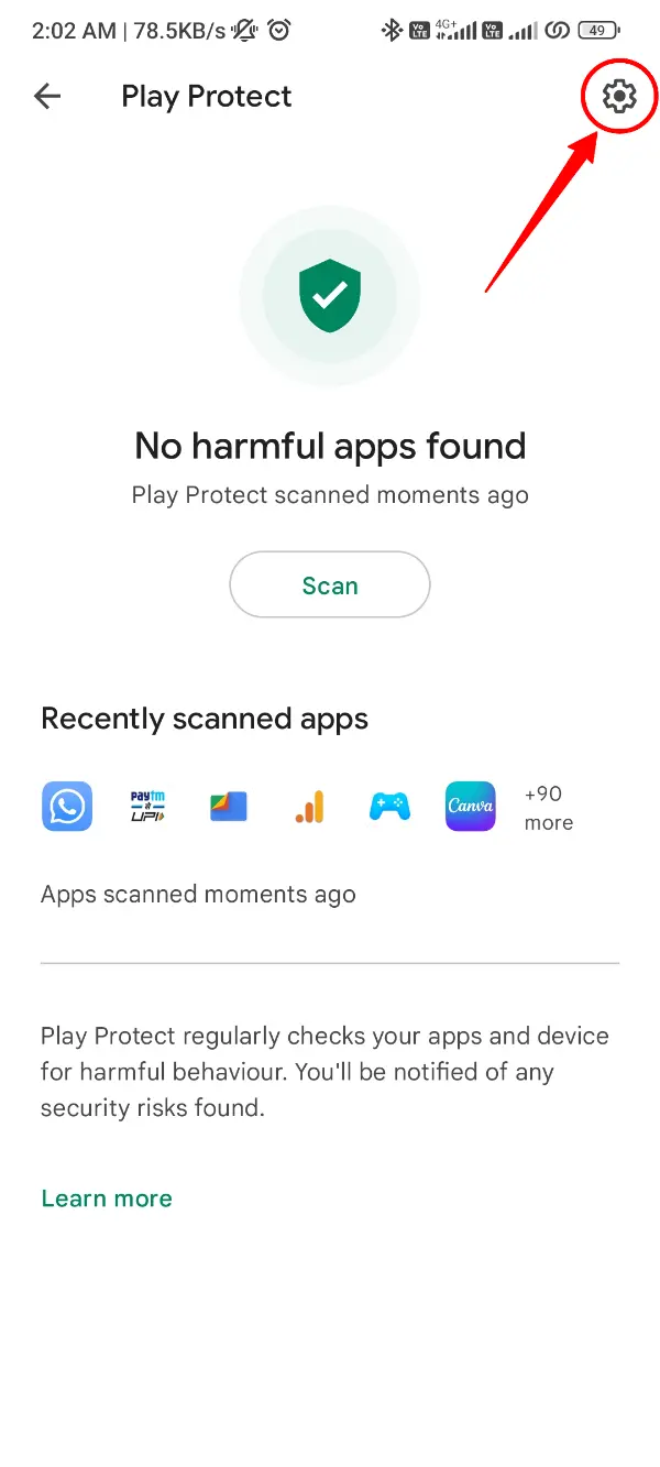 Google Play Protect Gear Icon WhatsApp Plus
