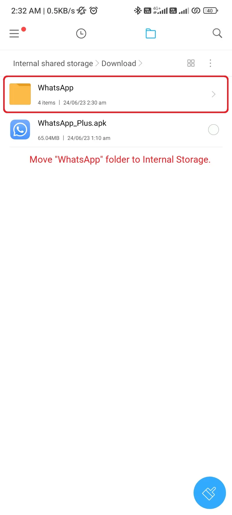 Move WhatsApp Folder to Internal Storage